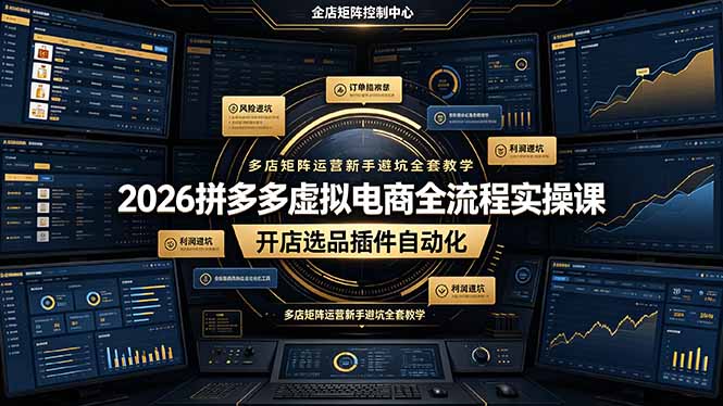 2026拼多多虚拟电商全流程实操课，开店选品插件自动化，多店矩阵运营新手避坑全套教学-hcnxn
