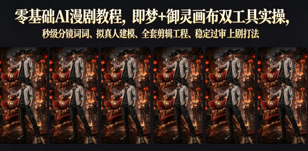 零基础AI漫剧教程，即梦+御灵画布双工具实操，秒级分镜提示词、拟真人建模、全套剪辑工程、稳定过审上剧打法-hcnxn