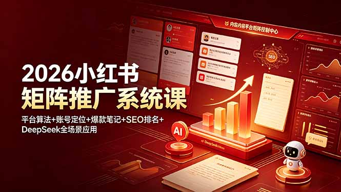 2026小红书矩阵推广系统课：平台算法+账号定位+爆款笔记+SEO排名+DeepSeek全场景应用-hcnxn