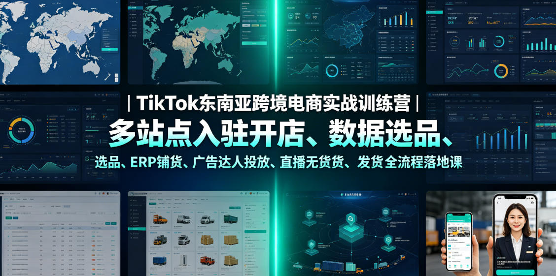 TikTok东南亚跨境电商实战训练营｜多站点入驻开店、数据选品、ERP铺货、广告达人投放、直播无货源发货全流程落地课-hcnxn
