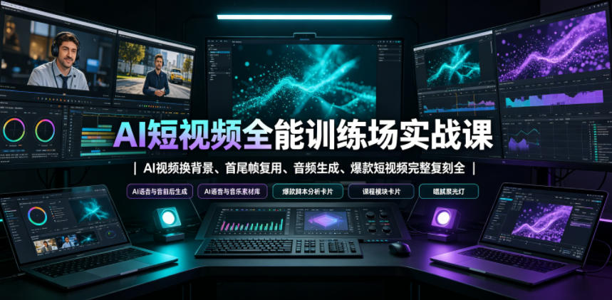 AI短视频全能训练场实战课｜AI视频换背景、首尾帧复用、音频生成、爆款短视频完整复刻全套实操教学-hcnxn