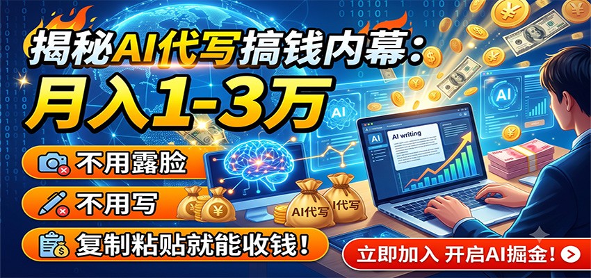 揭秘AI代写搞钱内幕：月入1-3万，不用露脸不用写，复制粘贴就能收钱！-hcnxn