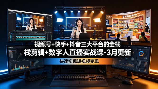 视频号+快手+抖音三大平台的全栈剪辑+数字人直播实战课-3月更新：快速实现短视频变现-hcnxn