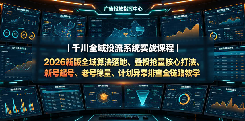 千川全域投流系统实战课程｜2026新版全域算法落地、叠投抢量核心打法、新号起号、老号稳量、计划异常排查全链路教学-hcnxn