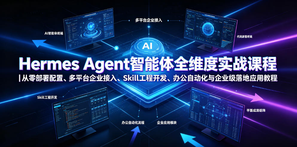 Hermes Agent智能体全维度实战课程｜从零部署配置、多平台企业接入、Skill工程开发、办公自动化与企业级落地应用教程-hcnxn