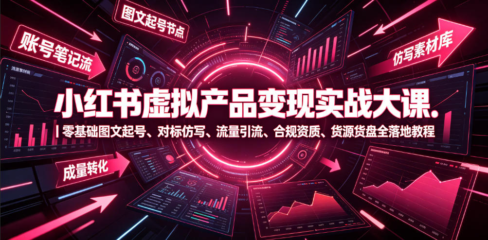 小红书虚拟产品变现实战大课｜零基础图文起号、对标仿写、流量引流、合规资质、货源货盘全落地教程-hcnxn