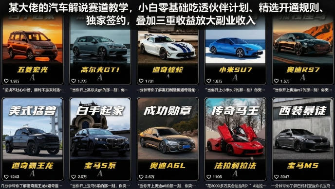 某大佬的汽车解说赛道教学，小白零基础吃透伙伴计划、精选开通规则、独家签约，叠加三重收益放大副业收入-hcnxn