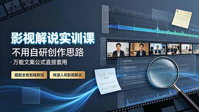 影视解说实训课：不用自研创作思路，万能文案公式直接套用，搭配全套剪辑教程，快速入局影视解说-hcnxn