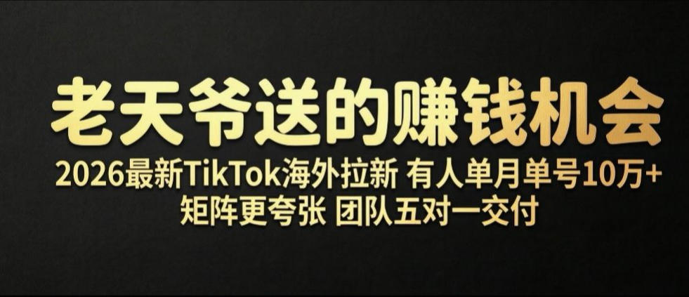 老天爷送的賺钱机会！2026最新TikTok海外拉新，有人单月单号10W+，矩阵更夸张，团队交付【揭秘】-hcnxn