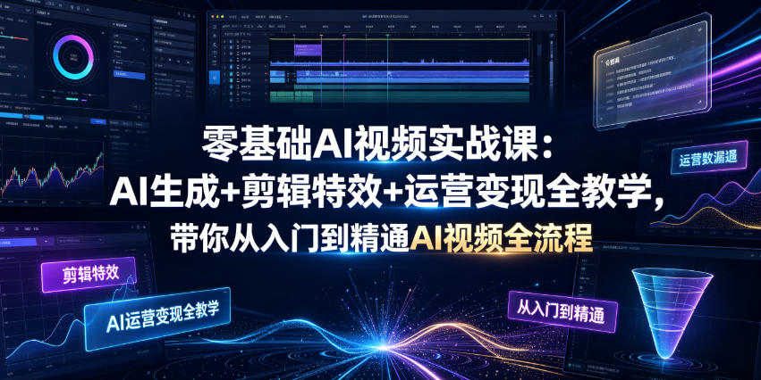 零基础AI视频实战课：AI生成+剪辑特效+运营变现全教学，带你从入门到精通AI视频全流程-hcnxn