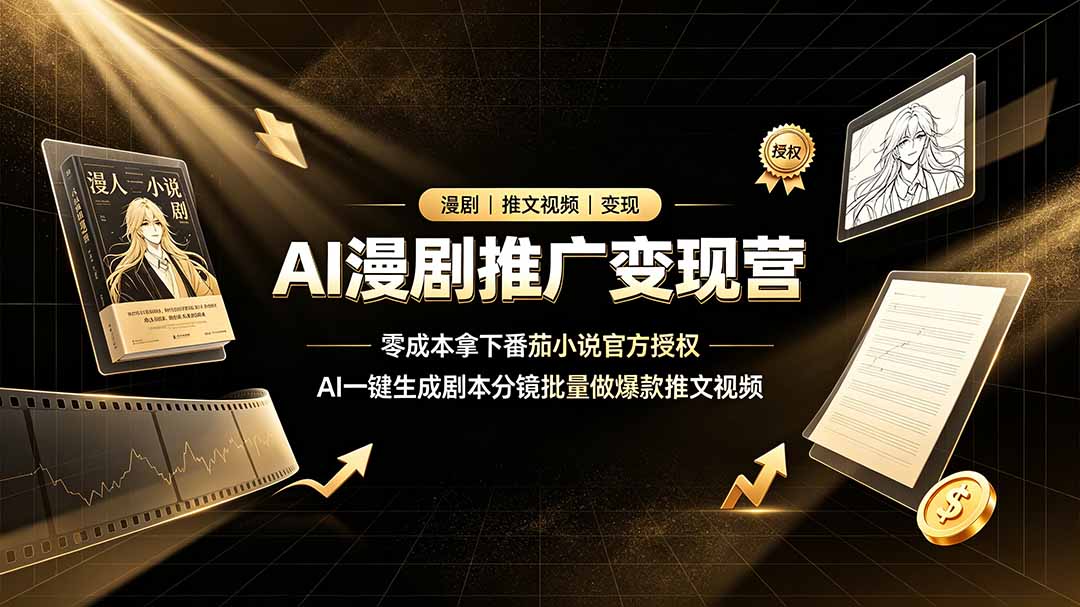 AI漫剧推广变现营，零成本拿下番茄小说官方授权，AI一键生成剧本分镜批量做爆款推文视频-hcnxn