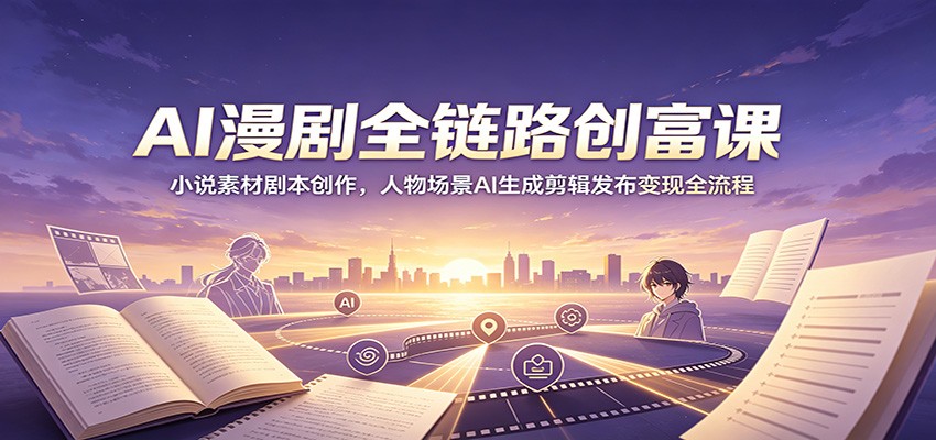 AI漫剧全链路创富课：小说素材剧本创作，人物场景AI生成剪辑发布变现全流程-hcnxn
