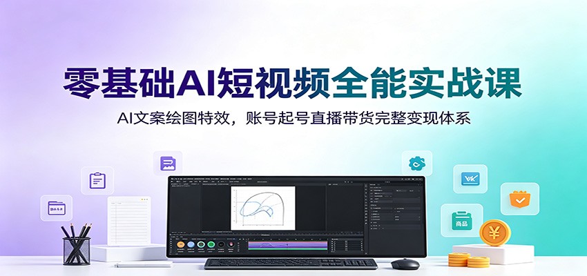 零基础AI短视频全能实战课：AI文案绘图特效，账号起号直播带货完整变现体系-hcnxn