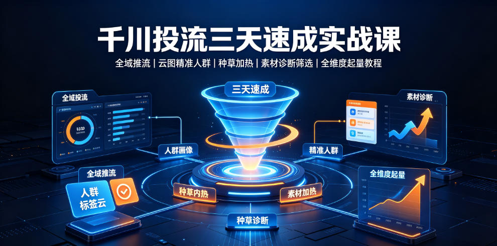 千川投流三天速成实战课｜全域推流、云图精准人群、种草加热、素材诊断筛选全维度起量教程-hcnxn