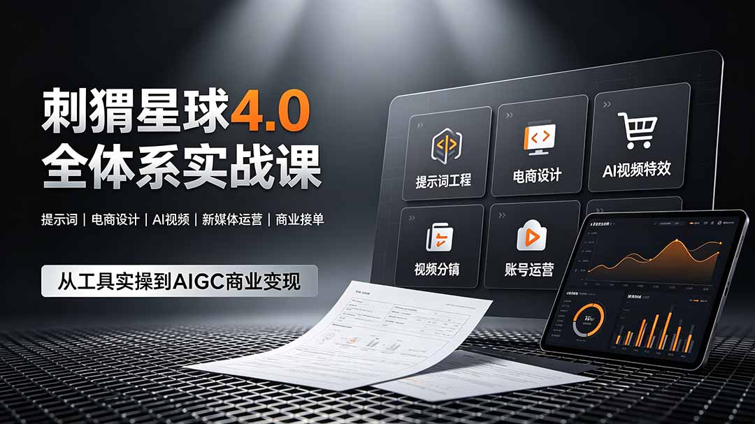 刺猬星球4.0全体系实战课，覆盖提示词工程、电商设计、AI视频特效与新媒体运营，一站式掌握AIGC商业核心技能-hcnxn