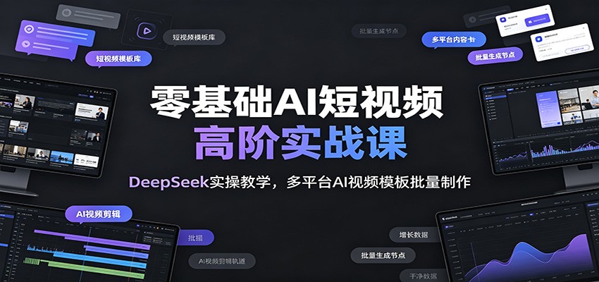 零基础AI短视频高阶实战课：DeepSeek实操教学，多平台AI视频模板批量制作-hcnxn