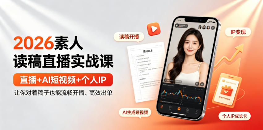 2026素人读稿直播实战课｜直播+AI短视频+个人IP，让你对着稿子也能流畅开播、高效出单-hcnxn