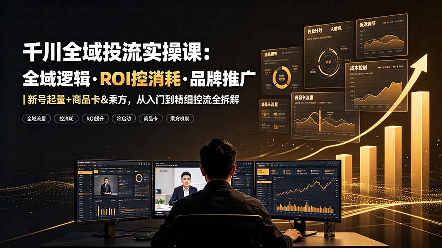 千川全域投流实操课：全域逻辑·ROI控消耗·品牌推广｜新号起量+商品卡&乘方，从入门到精细控流全拆解-hcnxn