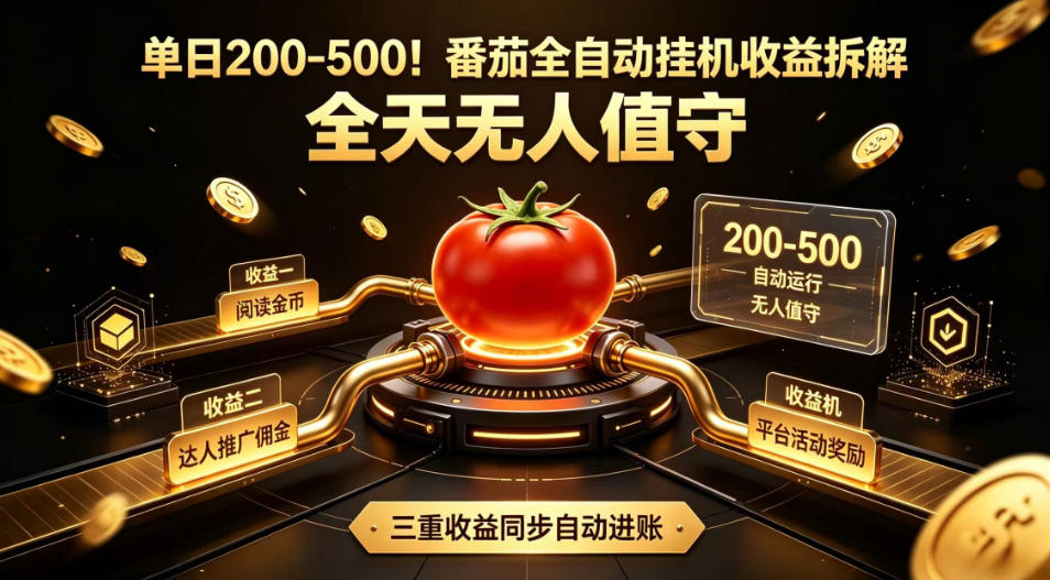单日200-500！番茄全自动挂G收益拆解，全天无人值守，矩阵操作收益翻倍【揭秘】-hcnxn