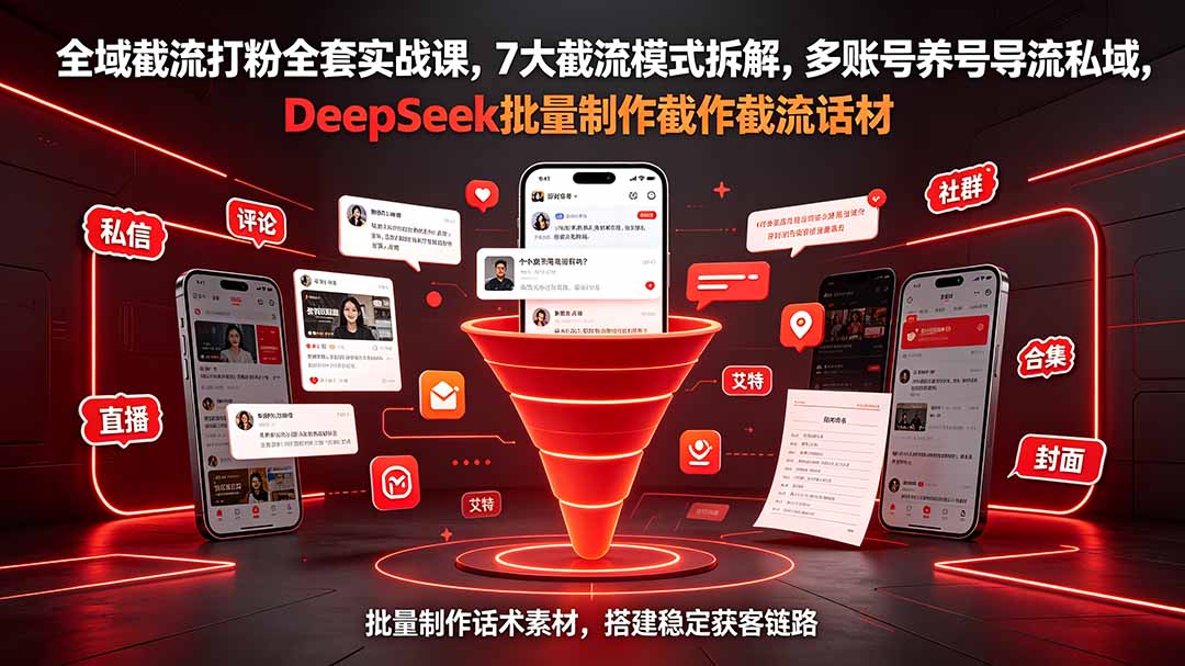 全域截流打粉全套实战课，7大截流模式拆解，多账号养号导流私域，DeepSeek批量制作截流话术素材-hcnxn
