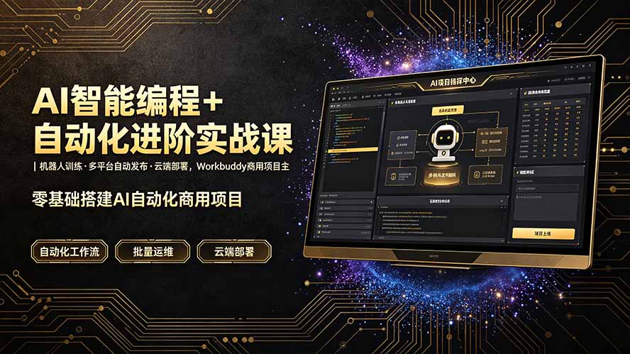 AI智能编程+自动化进阶实战课｜机器人训练·多平台自动发布·云端部署，Workbuddy商用项目全流程教学-hcnxn