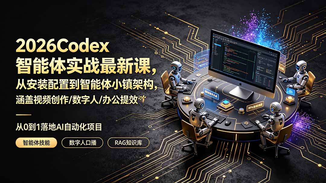 2026Codex智能体实战最新课，从安装配置到智能体小镇架构，涵盖视频创作/数字人/办公提效全技能-hcnxn