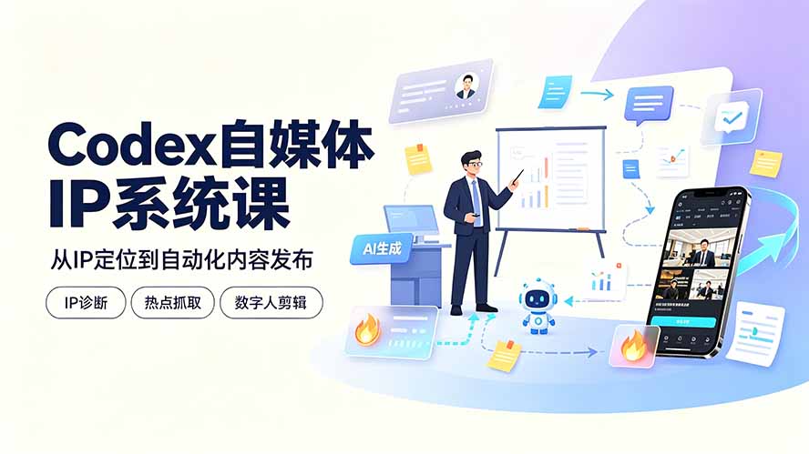 Codex自媒体IP系统课：IP诊断/热点抓取/IP蒸馏 Skill，爆款复刻数字人多平台自动发布教程-hcnxn