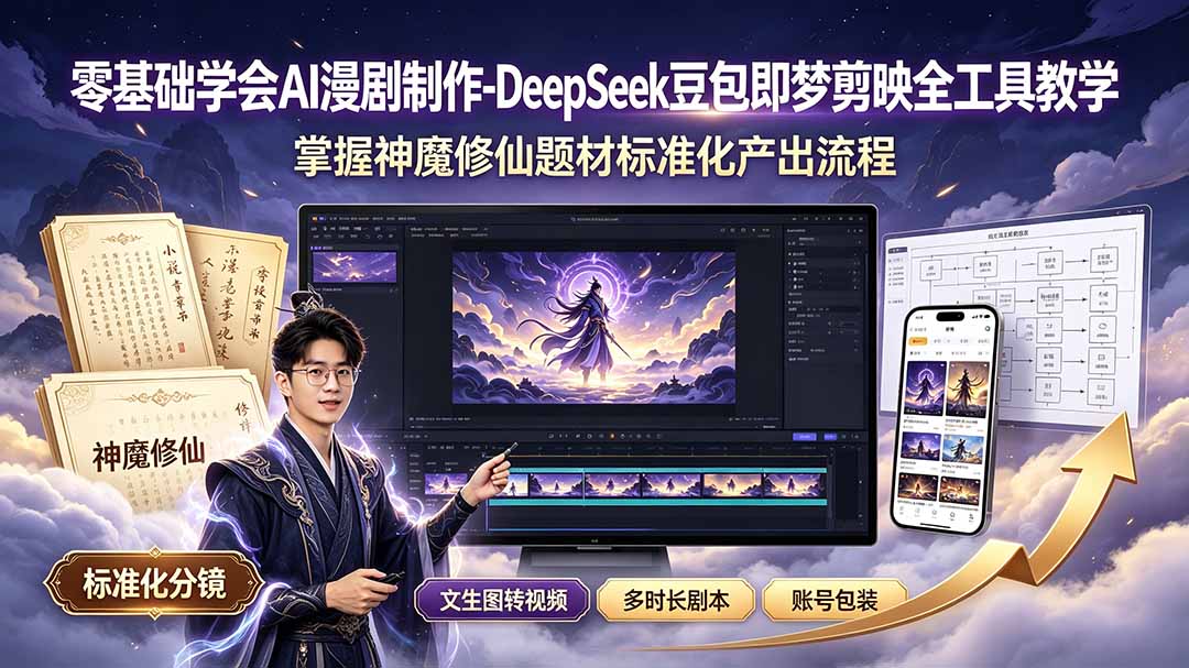 零基础学会AI漫剧制作-DeepSeek豆包即梦剪映全工具教学，掌握神魔修仙题材标准化产出流程-hcnxn