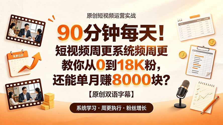 90 分钟每天！短视频周更系统教你从 0 到 18K 粉，还能单月赚 8000 块？【原创双语字幕】-hcnxn