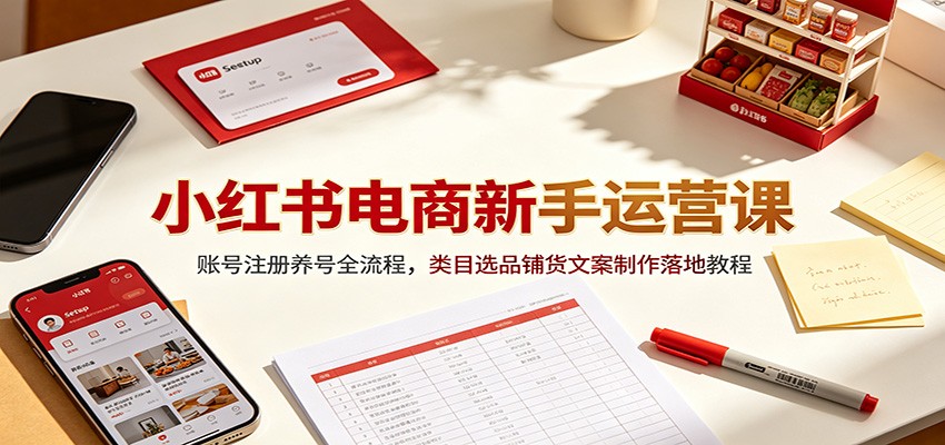 小红书电商新手运营课：账号注册养号全流程，类目选品铺货文案制作落地教程-hcnxn