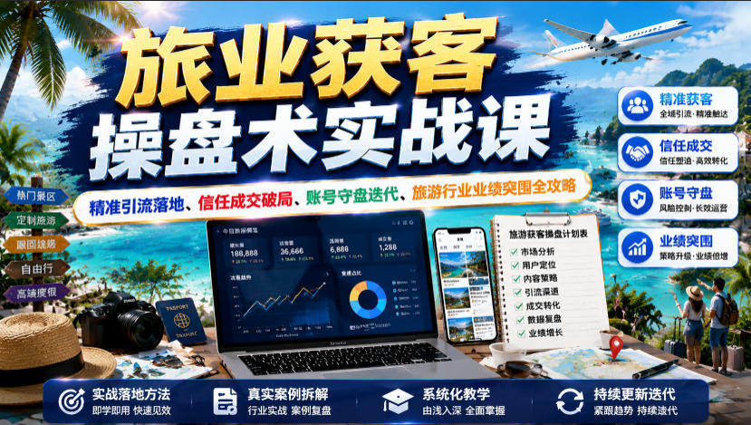 旅业获客操盘术实战课｜精准引流落地、信任成交破局、账号守盘迭代、旅游行业业绩突围全攻略-hcnxn