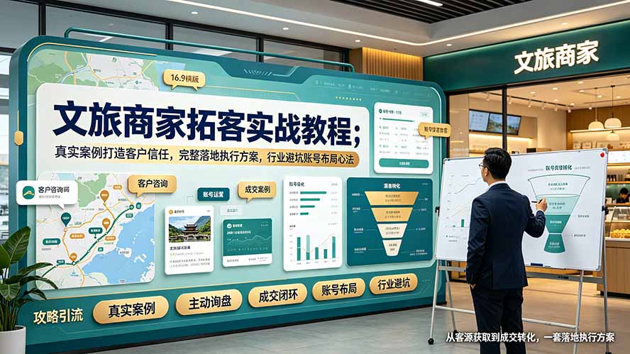 文旅商家拓客实战教程；真实案例打造客户信任，完整落地执行方案，行业避坑账号布局心法-hcnxn