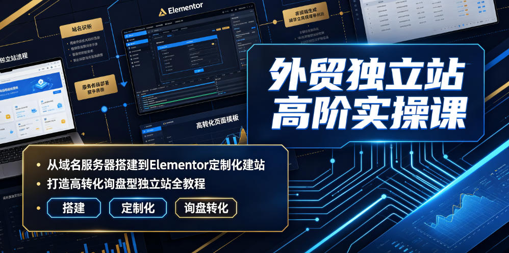 外贸独立站高阶实操课｜从域名服务器搭建到Elementor定制化建站，打造高转化询盘型独立站全教程-hcnxn