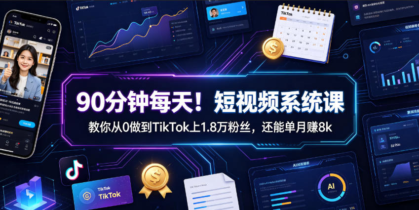 90分钟每天！短视频系统课教你从0做到TikTok上1.8万粉丝，还能单月賺8k【原创双语字幕】-hcnxn