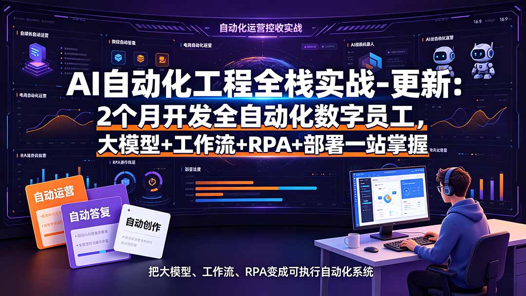AI自动化工程全栈实战-更新：2个月开发全自动化数字员工，大模型+工作流+RPA+部署一站式掌握-hcnxn