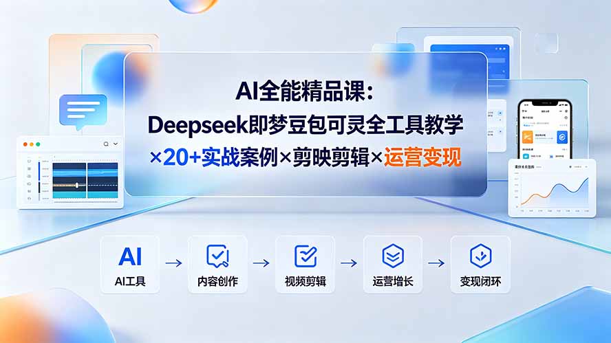 AI全能精品课：Deepseek即梦豆包可灵全工具教学×20+实战案例×剪映剪辑×运营变现-hcnxn