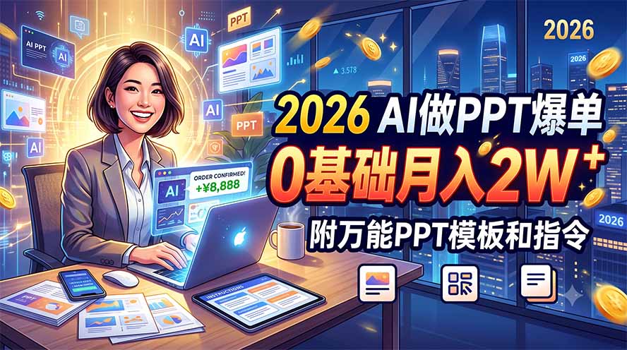 2026 AI做PPT爆单，0基础月入2W，附万能PPT模板和指令-hcnxn