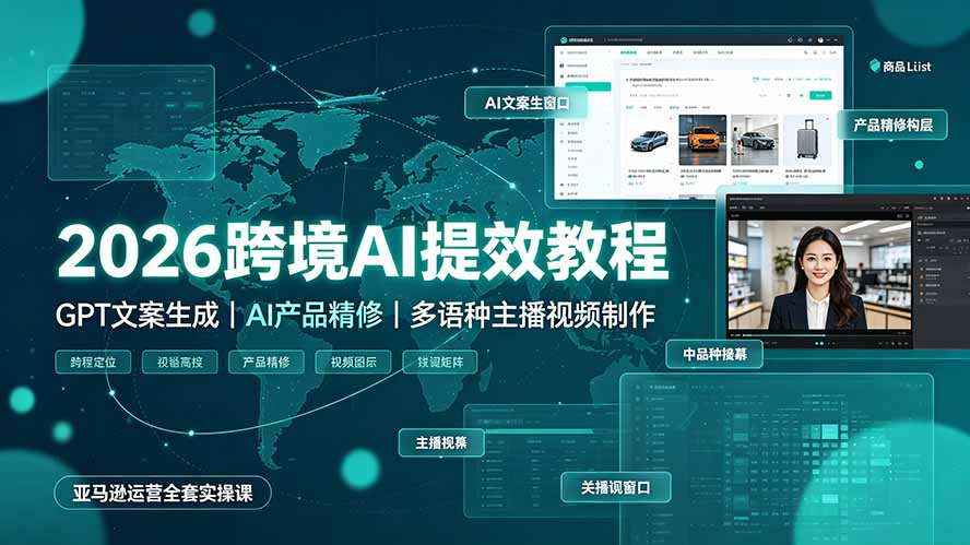2026跨境AI提效教程·GPT文案生成｜AI产品精修｜多语种主播视频制作，亚马逊运营全套实操课-hcnxn
