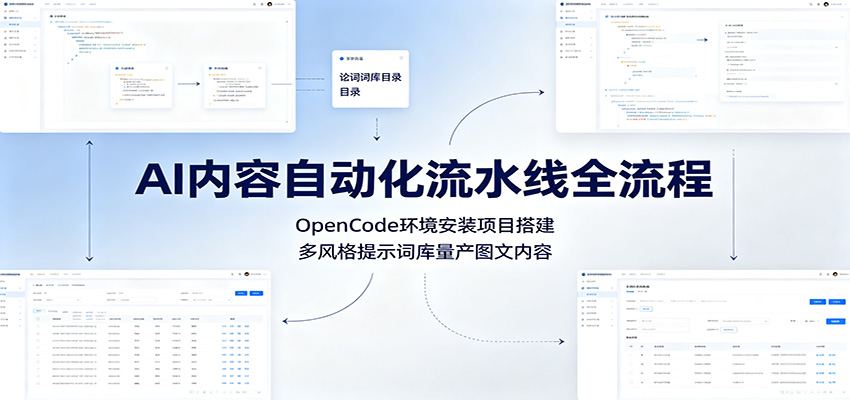 AI内容自动化流水线全流程：OpenCode环境安装项目搭建，多风格提示词库量产图文内容-hcnxn