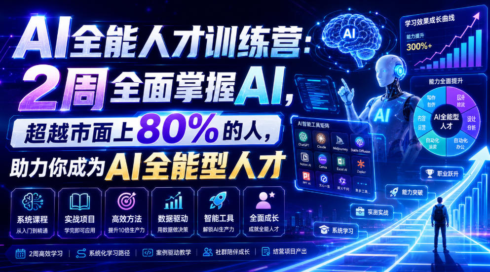 AI全能人才训练营：2周全面掌握AI，超越市面上80%的人，助力你成为AI全能型人才-hcnxn