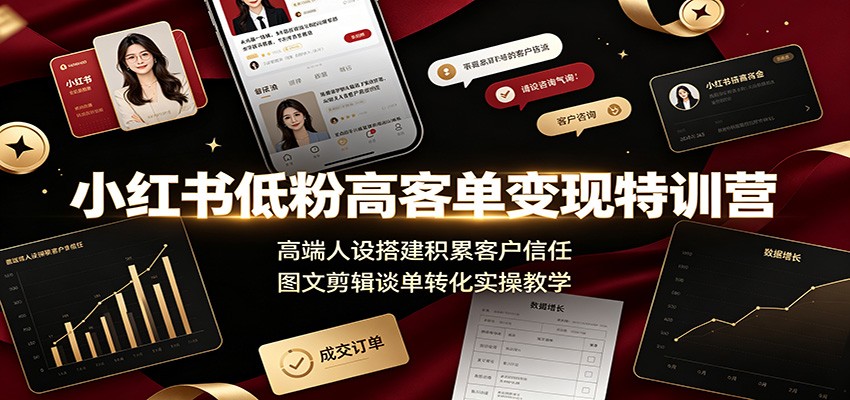 小红书低粉高客单变现特训营：高端人设搭建积累客户信任，图文剪辑谈单转化实操教学-hcnxn
