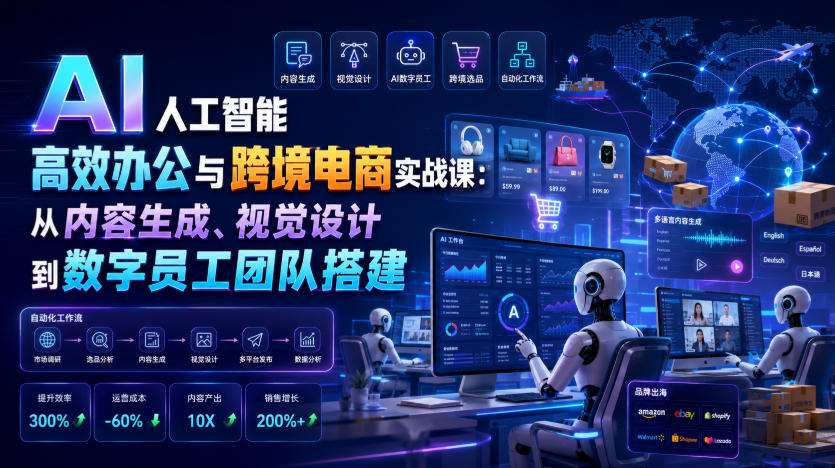 AI人工智能高效办公与跨境电商实战课：从内容生成、视觉设计到数字员工团队搭建-hcnxn