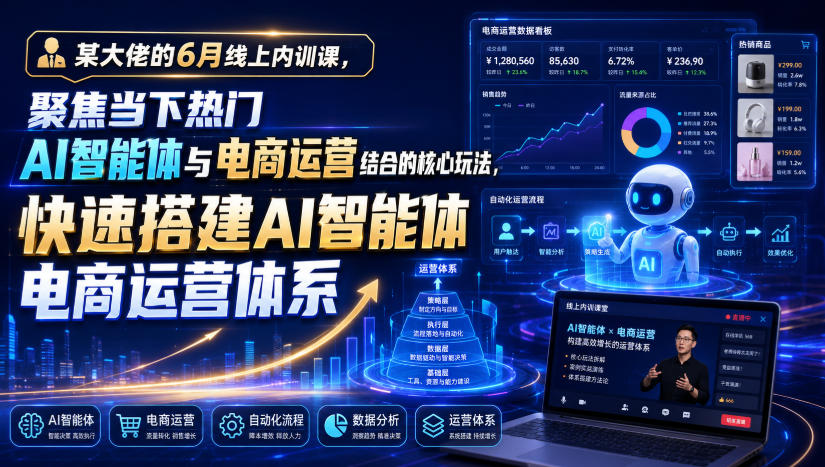 某大佬的6月线上内训课，聚焦当下热门AI智能体与电商运营结合的核心玩法，快速搭建AI智能体电商运营体系-hcnxn