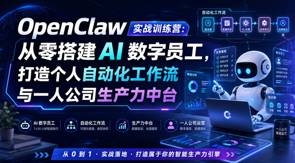 OpenClaw实战训练营：从零搭建AI数字员工，打造个人自动化工作流与一人公司生产力中台-hcnxn
