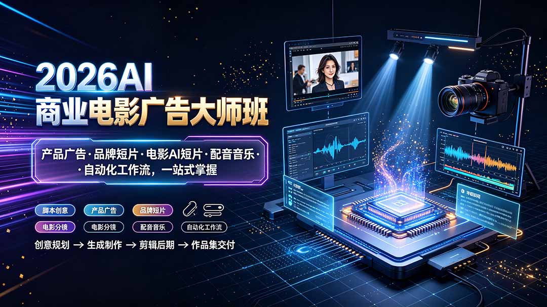 2026AI商业电影广告大师班：产品广告·品牌短片·电影AI短片·配音音乐·自动化工作流，一站式掌握-hcnxn