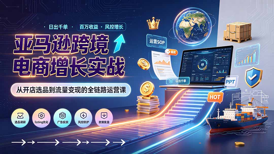 亚马逊0-1孵化特训营8期：从注册风控到稳定日出千单实战，规避审核封店风险，标准化执行流程落地-hcnxn