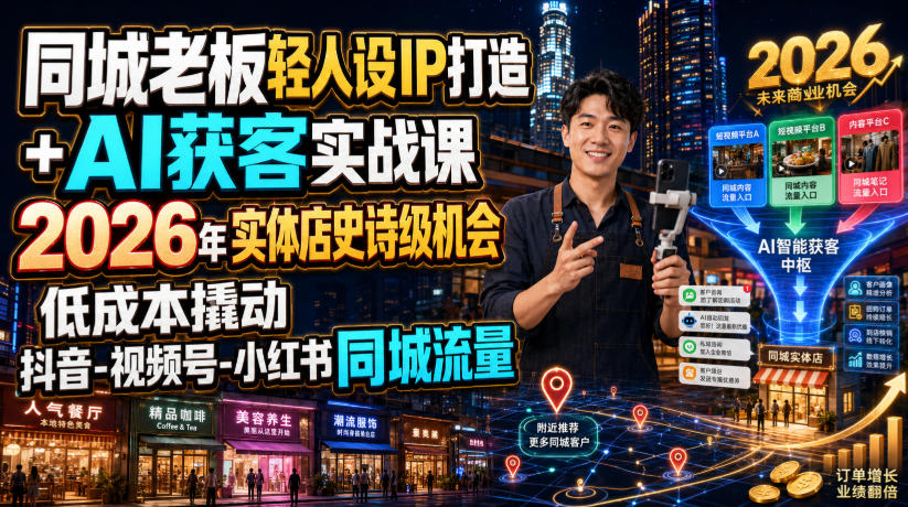 同城老板轻人设IP打造+AI获客实战课，2026年实体店史诗级机会，低成本撬动抖音-视频号-小红书同城流量-hcnxn