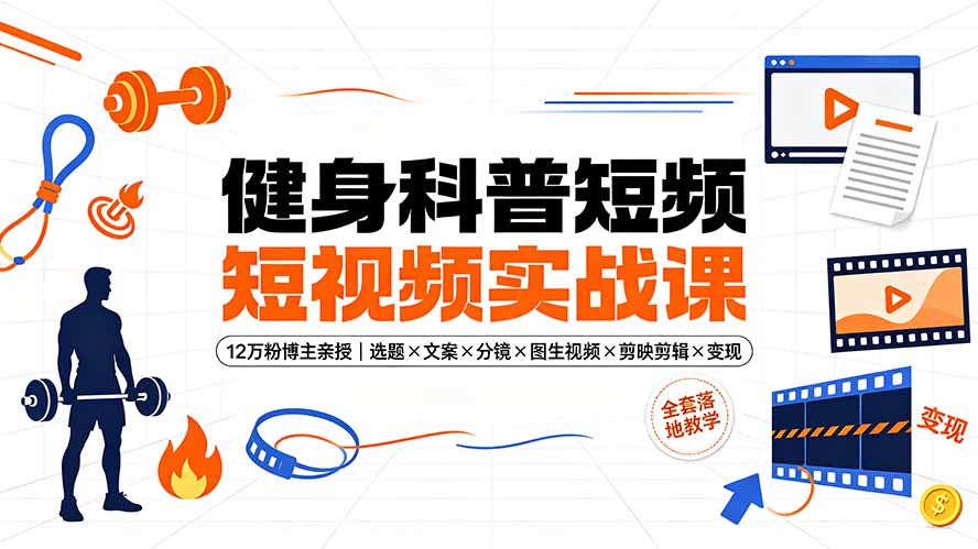 健身科普短视频实战课-12万粉博主亲授｜选题×文案×分镜×图生视频×剪映剪辑×变现，全套落地教学-hcnxn