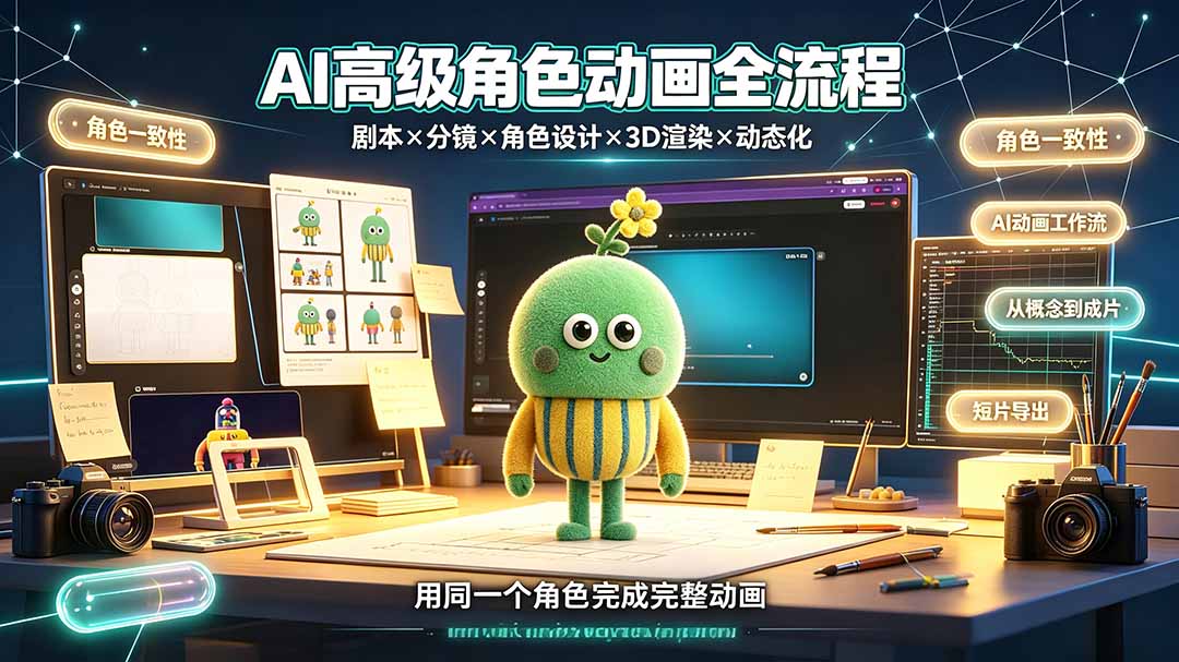 AI高级角色动画全流程：剧本×分镜×角色设计×3D渲染×动态化，从概念到成片一站式教学-hcnxn