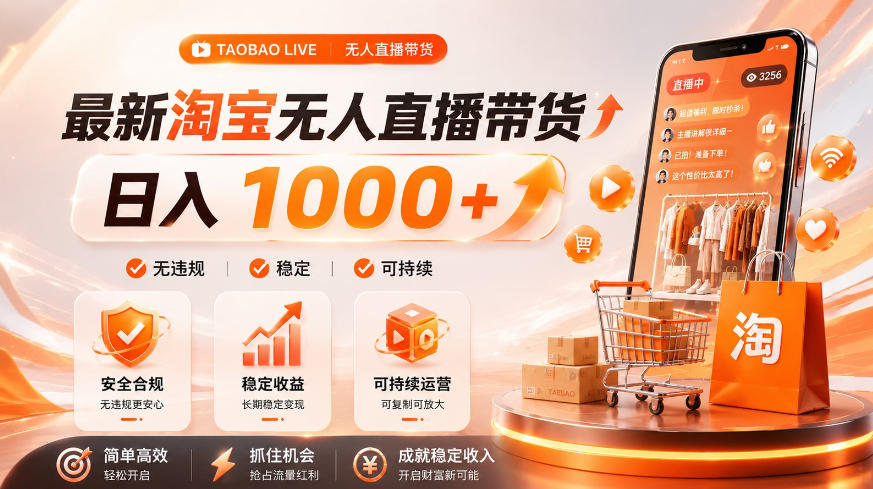 拒绝死工资！淘宝无人直播，让你睡觉都在进账，单设备日入1k+普通人的变现蓝海【揭秘】-hcnxn